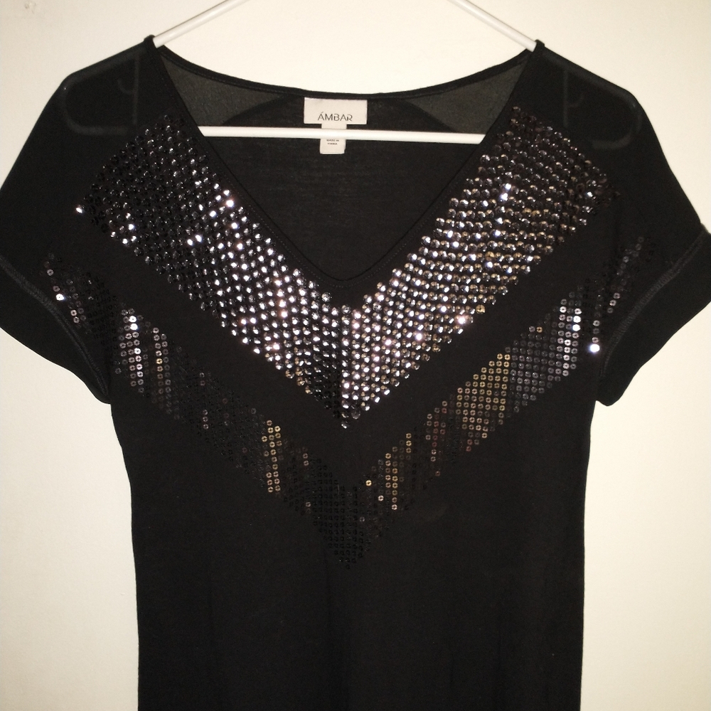 Vintage AMBAR xs sequins BLK top exc, condition.